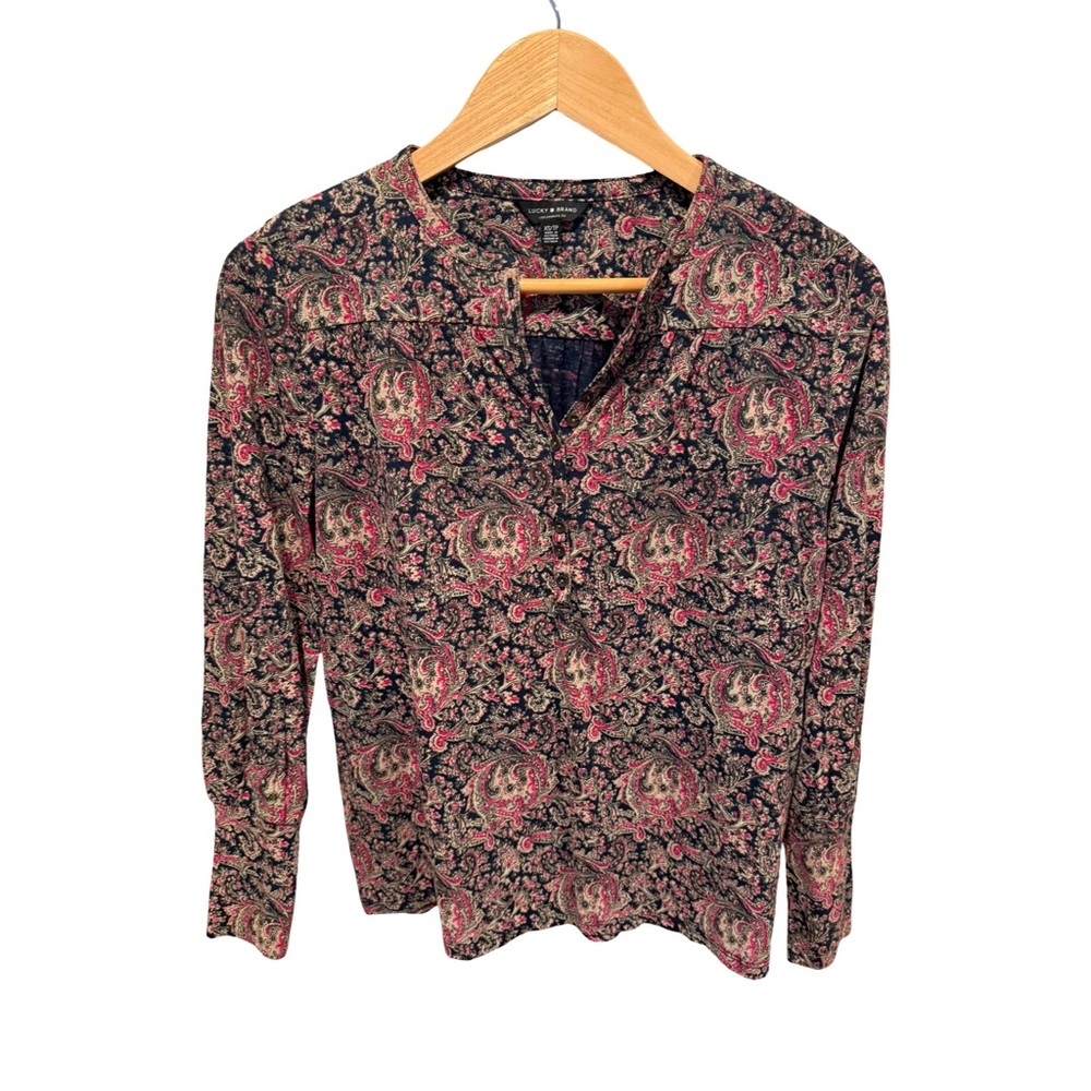 Lucky Brand Paisley Floral Long Sleeve Boho Cottagecore Blouse NWT Size XS